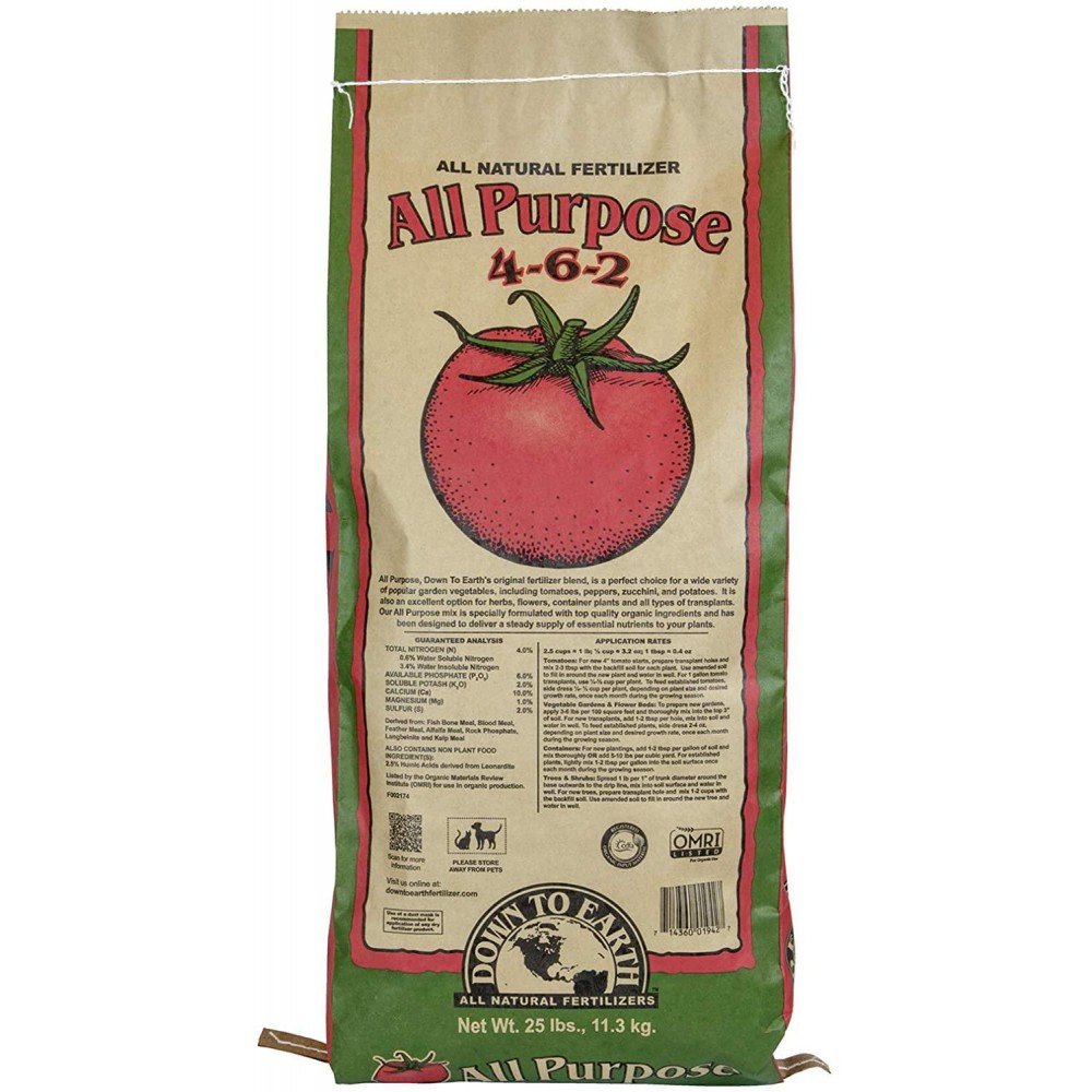 Down To Earth Organic All Purpose Fertilizer Mix 4-6-2, 25 lb Down To Earth Organic All Purpose Fertilizer Mix 4-6-2, 25 lb