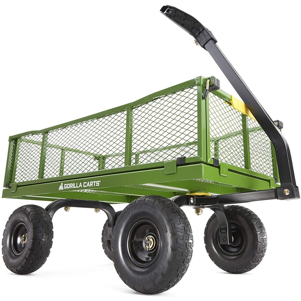 Gorilla Carts 4 Cu. Steel Utility Cart with No-Flat Tires, Green ( Exclusive) Gorilla Carts 4 Cu. Steel Utility Cart with No-Flat Tires, Green ( Exclusive)