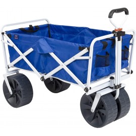 Mac Sports Heavy Duty Collapsible Folding All Terrain Utility Beach Wagon Cart, Blue/White