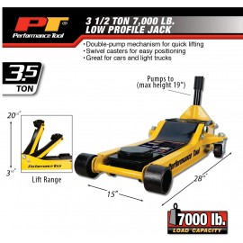 Performance Tool W1645 Professional Low-Profile Swiveling Floor Jack, 3.5-Ton Capacity Performance Tool W1645 Professional Low-Profile Swiveling Floor Jack, 3.5-Ton Capacity