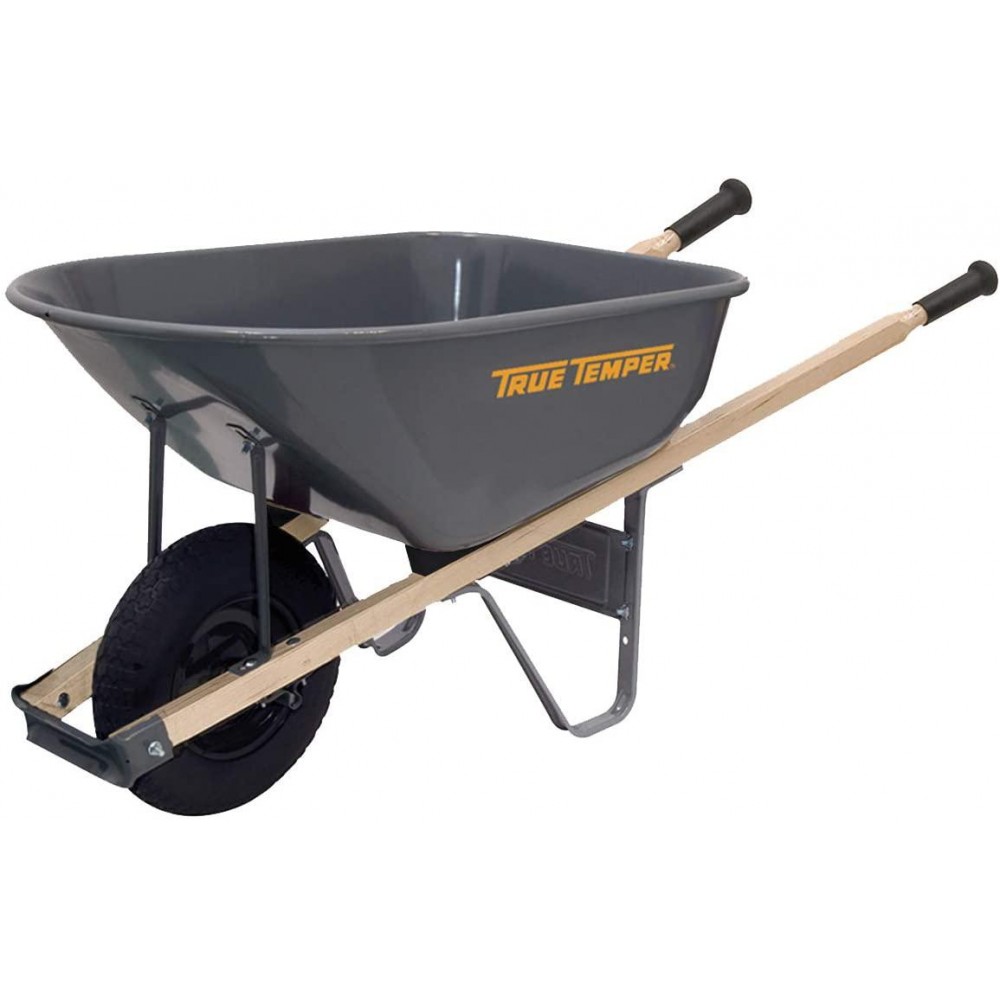 True Temper R6FF25 6 Cu. Ft Steel Tray Wheelbarrow, 6-Cubic Foot Capacity, Gray True Temper R6FF25 6 Cu. Ft Steel Tray Wheelbarrow, 6-Cubic Foot Capacity, Gray
