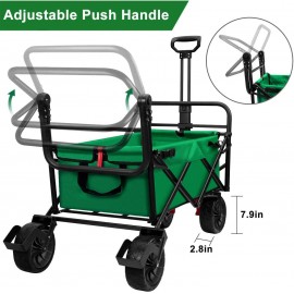 BEAU JARDIN Folding Wagon Cart With Brake Free Standing Collapsible Utility Camping Grocery Canvas Fabric Sturdy Portable Rolling Buggies Outdoor Garden Sport Heavy Duty Shopping Cart Push Wagon Green